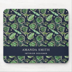 Tapis De Souris Palme d'or bleu marine personnalisée Feuilles Bot