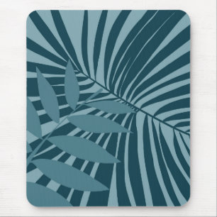Tapis De Souris palme & feuille tropicale abstrait en gris vert bl