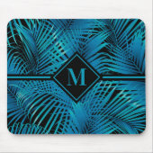 Tapis De Souris Palmes noires Turquoise Monogramme (Devant)