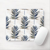 Tapis De Souris Palmier bleu moderne Feuille Gold Strots Blanc Des (Avec souris)