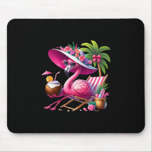 Tapis De Souris Palmier Rose Flamant Rose Plage Tropicale Été Vaca