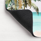 Tapis De Souris Palmier tropical Monogramme Plage Bleue Feuille (Coin)