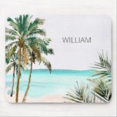 Tapis De Souris Palmier tropical Monogramme Plage Bleue Feuille (Devant)