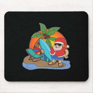 Tapis De Souris Palmiers Coucher de soleil Surf Santa Noël drôle e