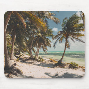 Tapis De Souris Palmiers Exotiques Mer Turquoise Plage de Sable Bl
