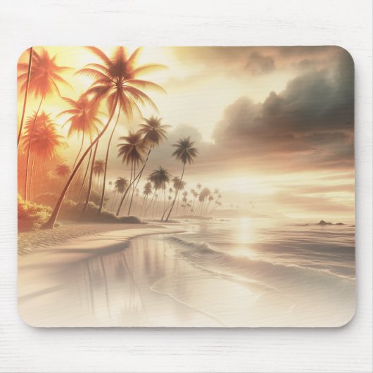 Tapis De Souris Palmiers & Plage de coucher de soleil orange (Devant)