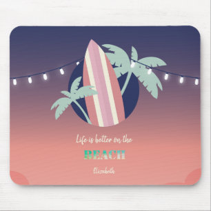 Tapis De Souris Palmiers,Planche de Surf,Lumières de Chaîne de Pla