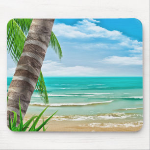 Tapis De Souris Palmiers tropicaux Plage île de Souris Pad