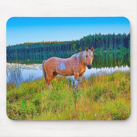 Tapis De Souris Palomino Pinto par scène de lac et de forêt (Devant)