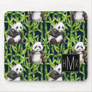 Tapis De Souris Panda avec le monogramme en bambou du motif