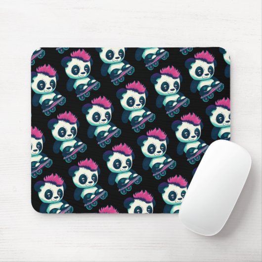 Tapis De Souris Panda bébé mignonne avec mohawk | Panda de patinag (Avec souris)