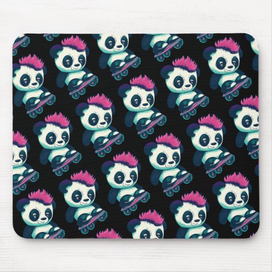 Tapis De Souris Panda bébé mignonne avec mohawk | Panda de patinag (Devant)