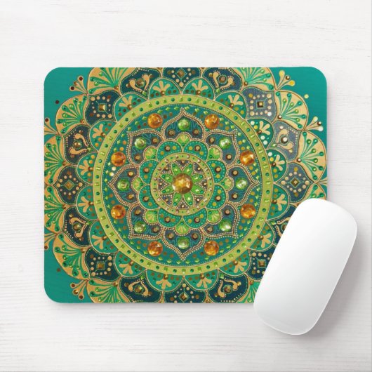 Tapis De Souris Panier à souris Mandala vert et or (Avec souris)