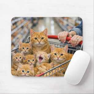 Tapis De Souris Panier d'achat rempli de chats tabby orange