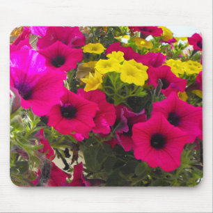 Tapis De Souris panier de fleurs d'été colorées, roses et jaunes