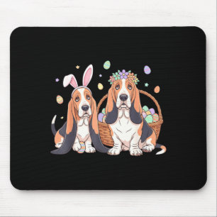Tapis De Souris Panier de Pâques basset hound couronne de fleurs c