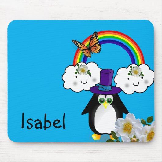 Tapis De Souris Panier de souris à papillon arc-en-ciel Penguin !  (Devant)