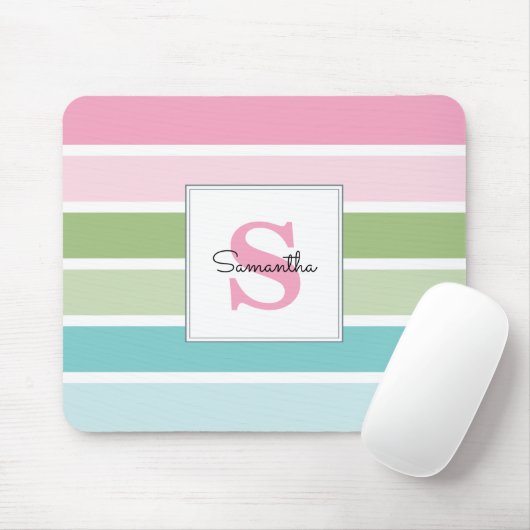 Tapis De Souris Panier de souris monogramme Pastel Stripes (Avec souris)