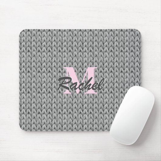Tapis De Souris Panier de souris texturé gris avec monogramme (Avec souris)