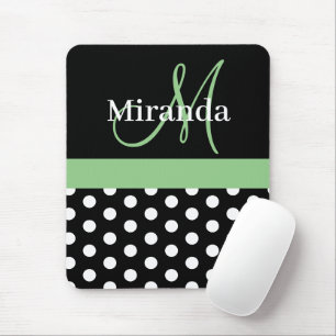 Tapis De Souris Panier de souris vert noir blanc Polka point Monog