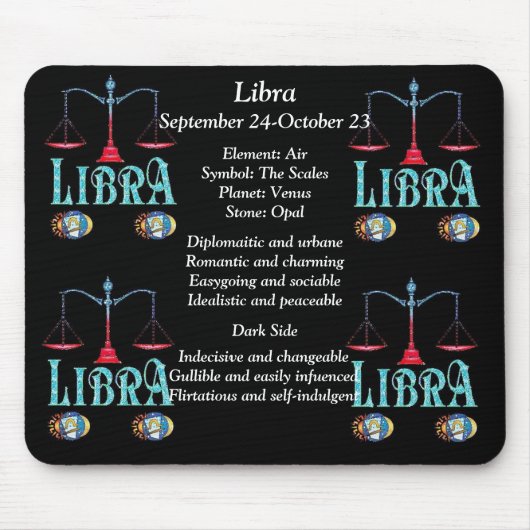 Tapis De Souris Panneau de naissance de Libra Zodiac Souris (Devant)