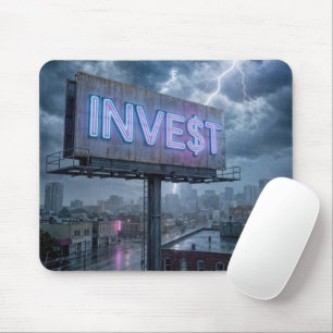 Tapis De Souris Panneau publicitaire au néon avec le texte INVEST
