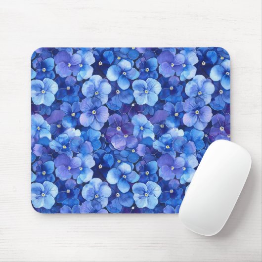 Tapis De Souris Pansies de style aquarelle bleu violet imprimé Flo (Avec souris)