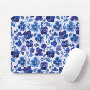 Tapis De Souris Pansies de style aquarelle bleu violet imprimé Flo