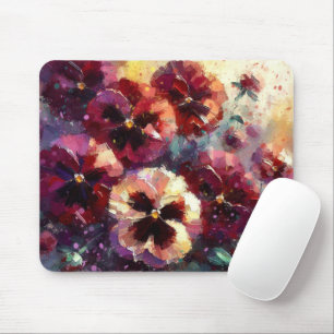 Tapis De Souris Pansies impressionnistes de marron peint floral