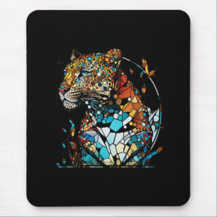Tapis De Souris Panther Animal Portrait Vitrail Art de la faune