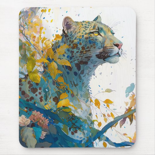 Tapis De Souris Panther Portrait Animal Peinture Forêt faunique (Devant)
