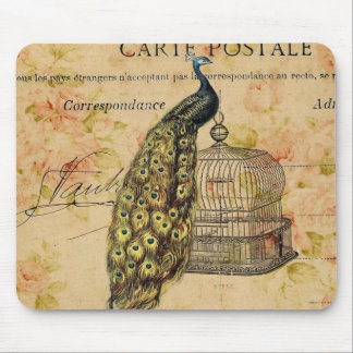 Tapis De Souris paon botanique français de cru de nouveau d'art