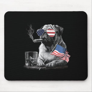 Tapis De Souris Papa Chien Pug Patriotique Drapeau Américain Quatr