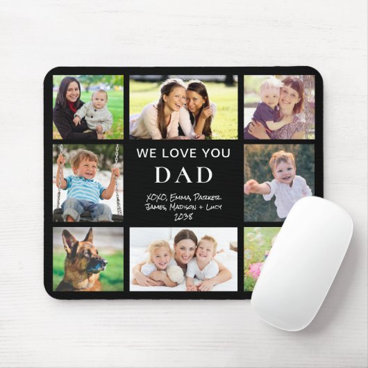 Tapis De Souris Papa Love You Photo Collage Noir (Avec souris)