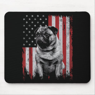 Tapis De Souris Papa Maman Chien Pug Amérique 4 juillet Patriotiqu