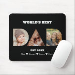 Tapis De Souris Papa Photo Collage Fête des pères découpée Anniver<br><div class="desc">Célébrez les moments spéciaux avec votre père avec cette photo de papa Collage design. Ce design personnalisable est parfait pour créer un cadeau personnalisé et sincère pour la Fête des pères et la célébration d'anniversaire. Créez un magnifique collage avec le mot DAD, avec des moments chéris, créant un voyage visuel...</div>