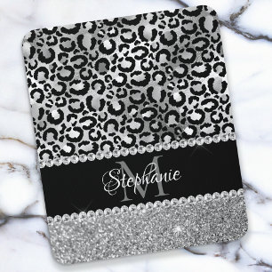 Tapis De Souris Papier à lettres girly glamour léopard noir et arg