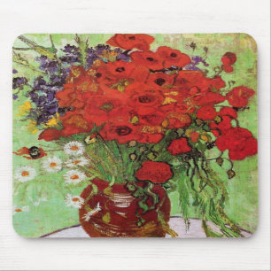 Tapis De Souris Papier à souris Van Gogh Red Poppies et marguerit