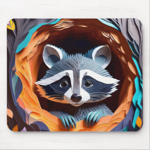 Tapis De Souris Papier Art Origami Baby Raccoon dans l'arbre 3D