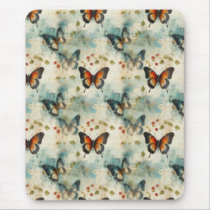 Tapis De Souris Papier Botanique Papillon Sarcelle Vintage