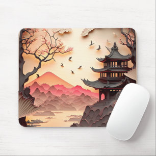 Tapis De Souris Papier de scène chinois ancien coupé Mousepad