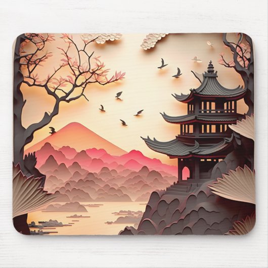 Tapis De Souris Papier de scène chinois ancien coupé Mousepad (Devant)