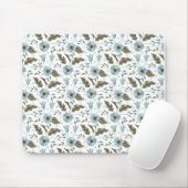 Tapis De Souris Papier floral bleu et vert (Avec souris)