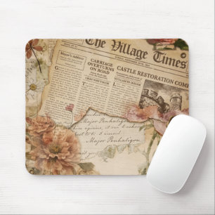 Tapis De Souris Papier Journal Floral Esthétique Mignon