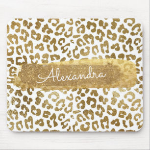 Tapis De Souris Papier or et blanc Cheetah avec Parties scintillan