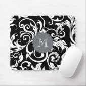 Tapis De Souris Papier peint floral de monogramme blanc noir (Avec souris)