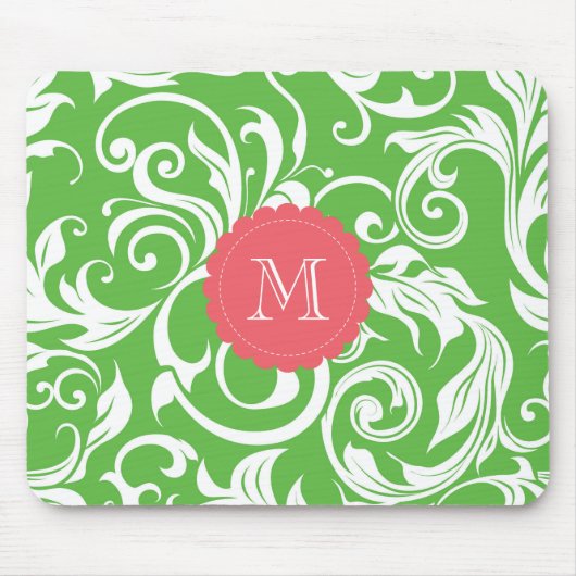 Tapis De Souris Papier peint floral de pastèque de monogramme (Devant)