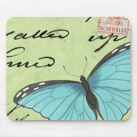 Tapis De Souris Papillon à ailes bleues sur carte postale Turquois (Devant)