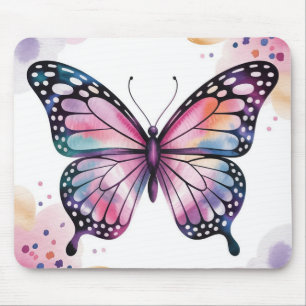 Tapis de souris Papillon à l'aquarelle et points d