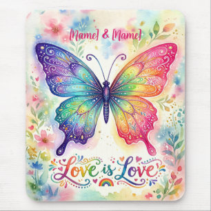 Tapis De Souris Papillon Arc-en-Ciel Aquarelle "L'amour est l'amou